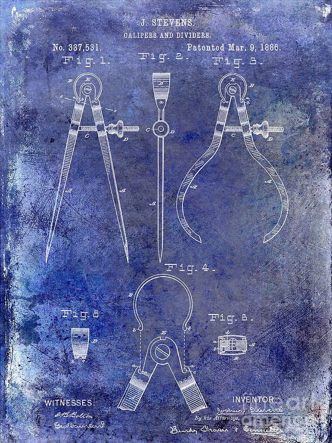 Draftsman's Compass Photograph - 1886 Calipers Patent Blue by Jon Neidert