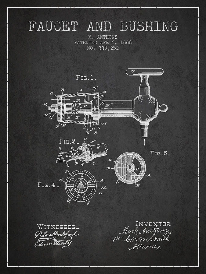1886 Faucet And Bushing Patent - Charcoal Digital Art