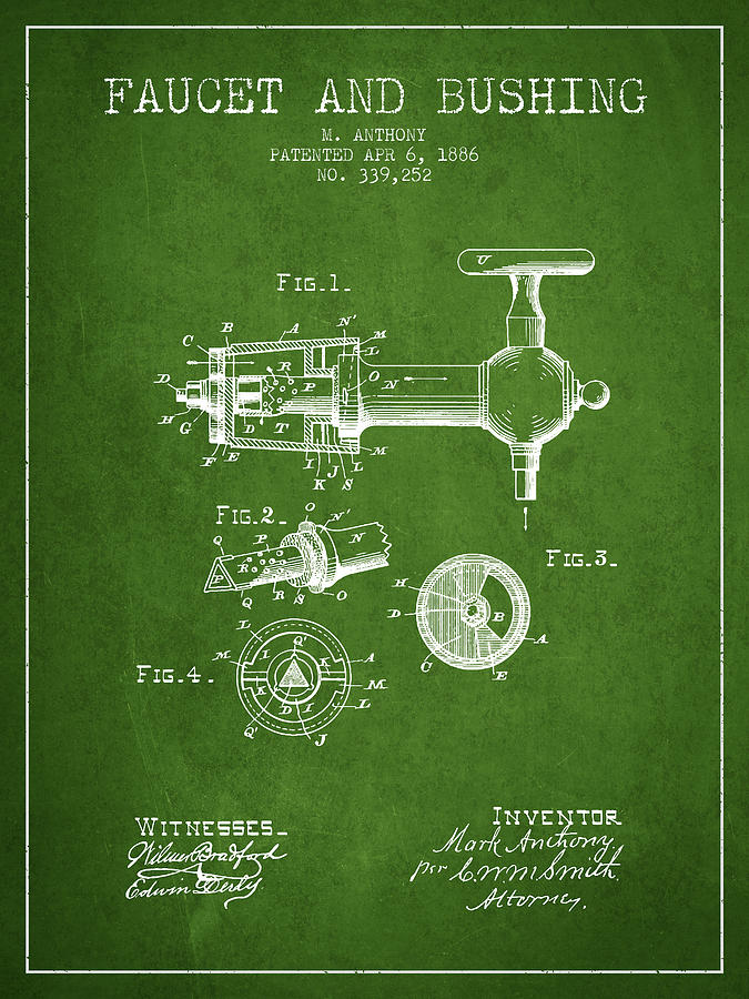 1886 Faucet And Bushing Patent - Green Digital Art