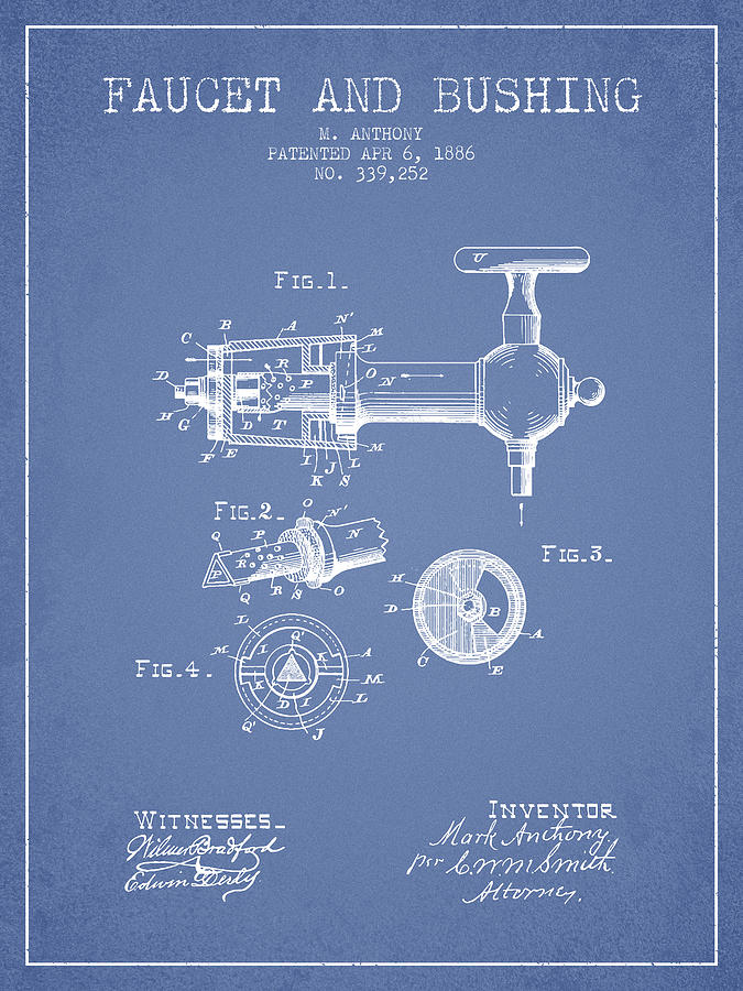 1886 Faucet And Bushing Patent - Light Blue Digital Art