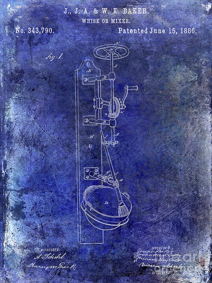 1886 Whisk or Mixer Patent Blue Photograph by Jon Neidert