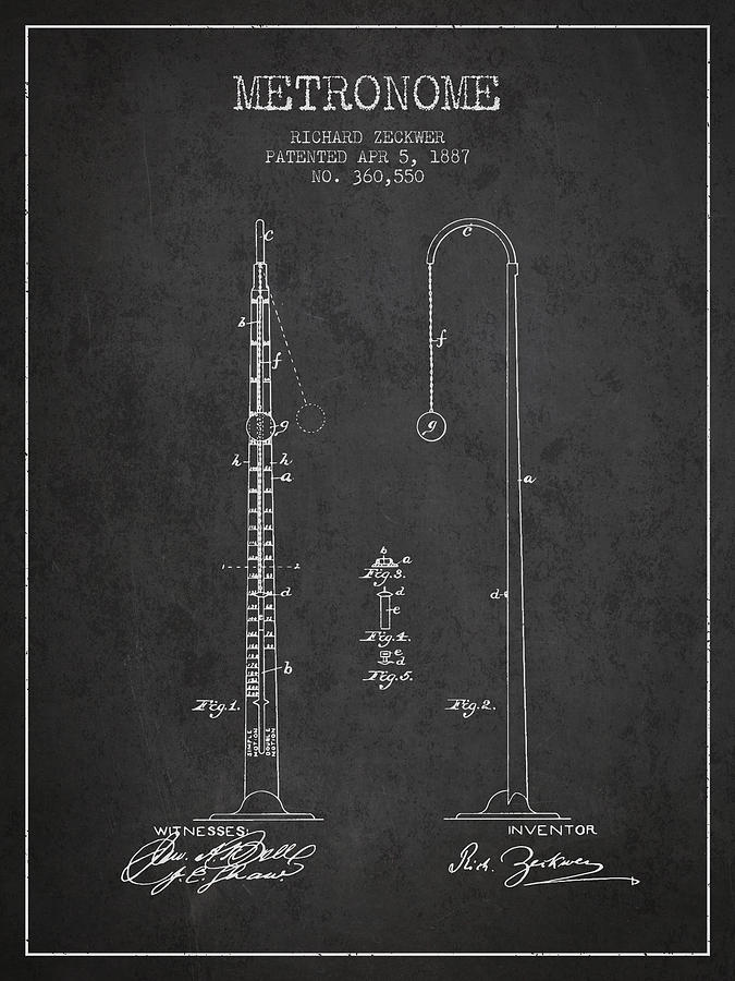 1887 Metronome Patent - Charcoal Digital Art