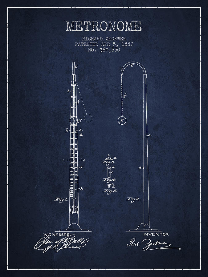 1887 Metronome Patent - Navy Blue Digital Art