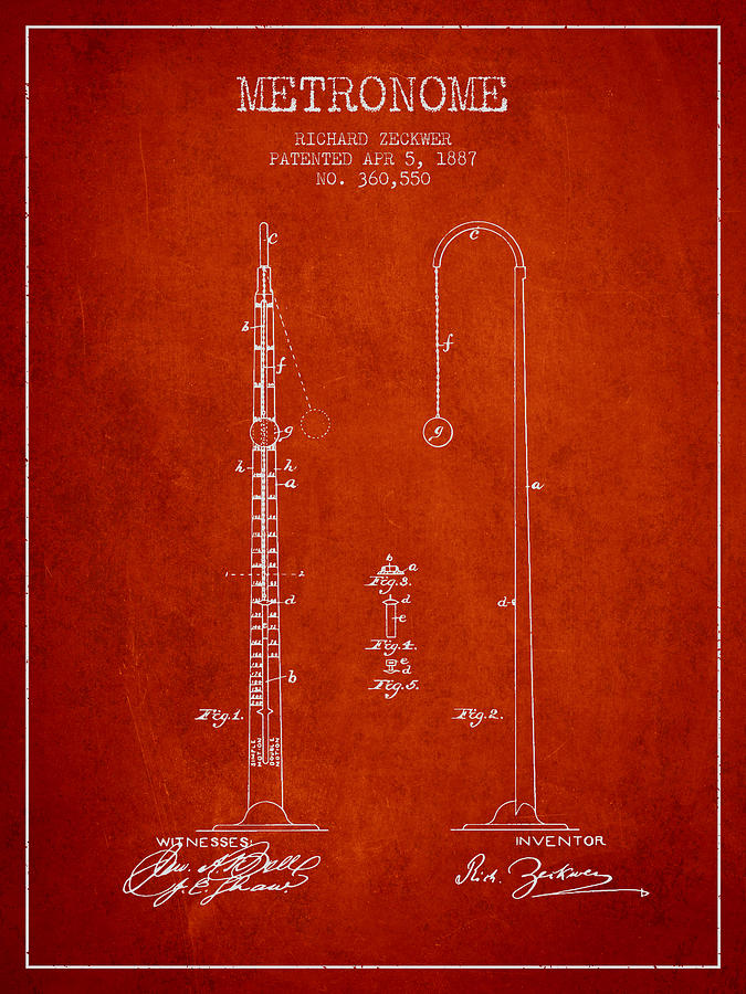 1887 Metronome Patent - Red Digital Art