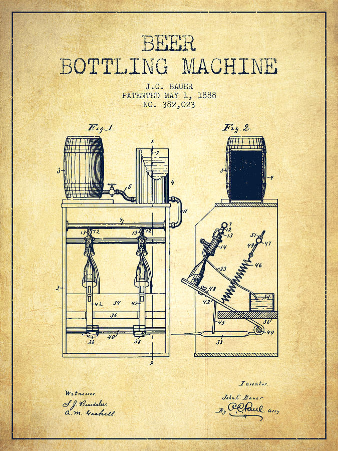1888 Beer Bottling Machine Patent - Vintage Digital Art