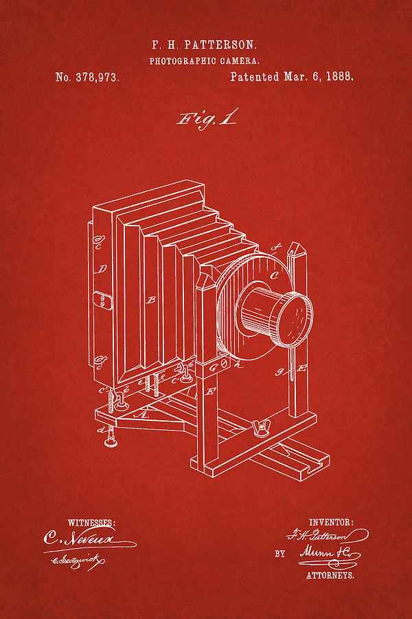 1888 Camera Us Patent Invention Drawing - Red Digital Art by Todd Aaron