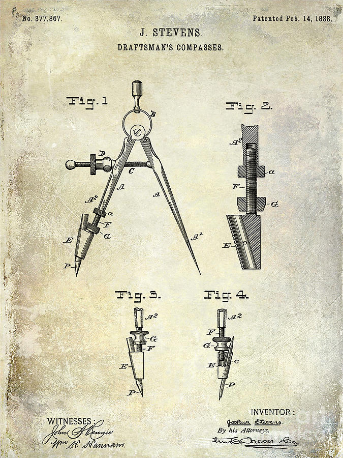 Draftsman's Compass Photograph - 1888 Draftsmans Compass Patent  by Jon Neidert
