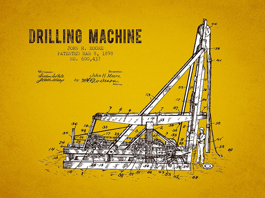 1889 Drilling Machine Patent Yellow Brown Digital Art By Aged Pixel 8286
