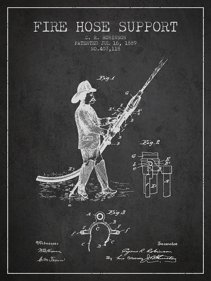 Vintage Digital Art - 1889 Fire Hose Support Patent - charcoal by Aged Pixel