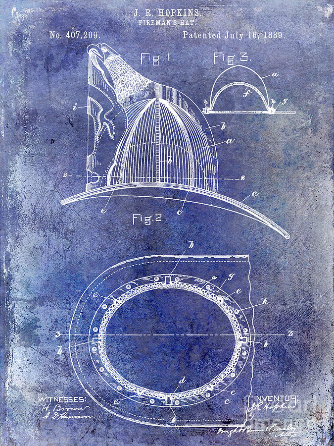 1889 Firemans Hat Patent Blue Photograph by Jon Neidert
