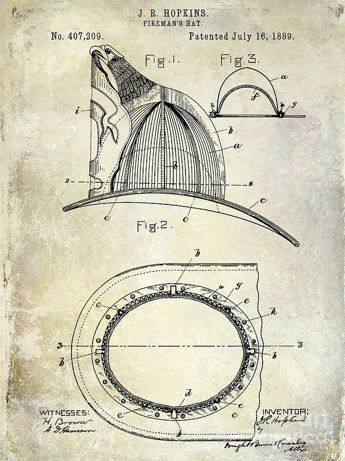1889 Firemans Hat patent Photograph by Jon Neidert