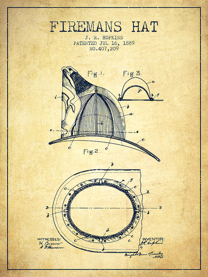 Vintage Digital Art - 1889 Firemans Hat Patent - vintage by Aged Pixel