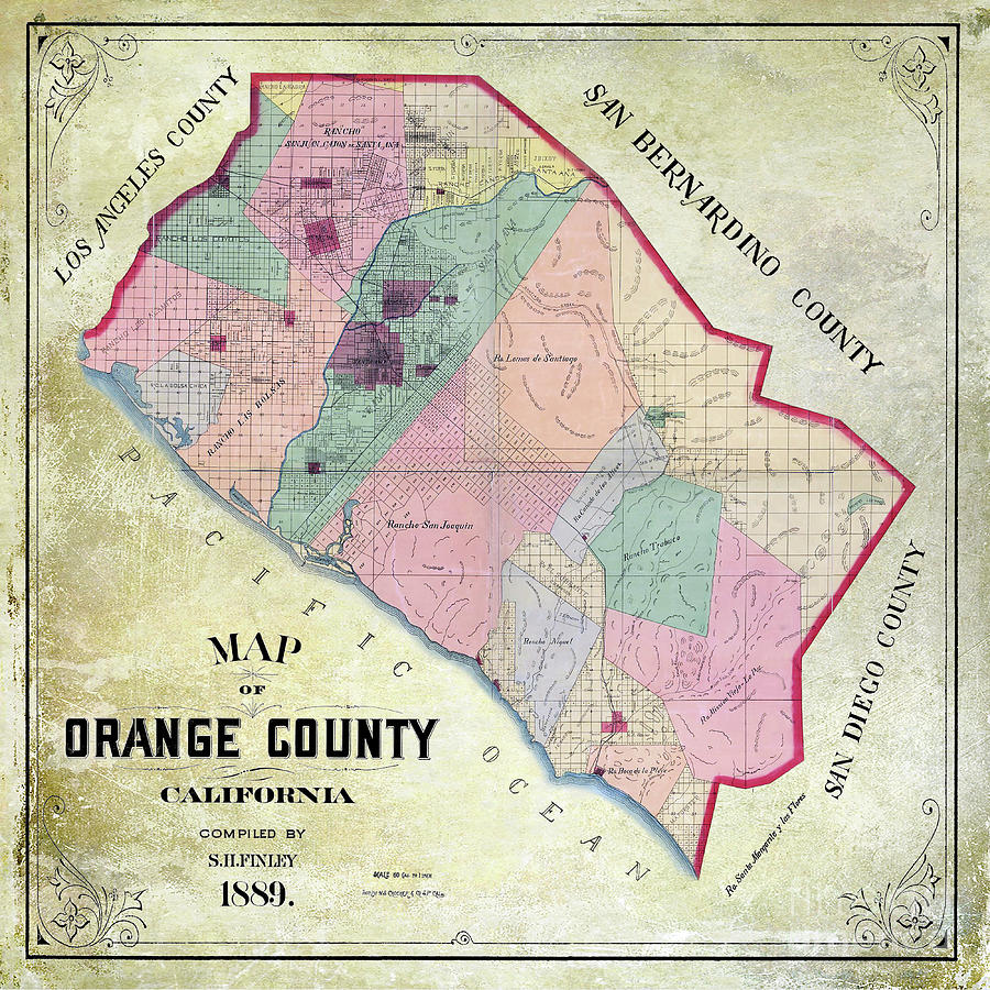 1889 Orange County California Map Photograph by Jon Neidert