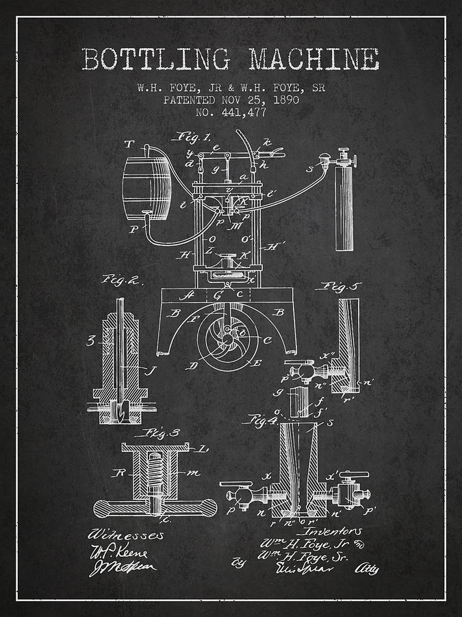 1890 Bottling Machine Patent - Charcoal Digital Art