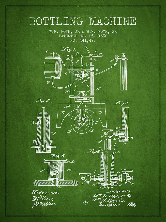 1890 Bottling Machine Patent - Green Digital Art