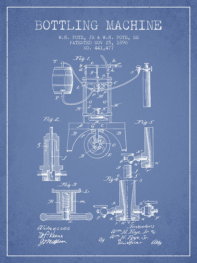 1890 Bottling Machine Patent - Light Blue Digital Art