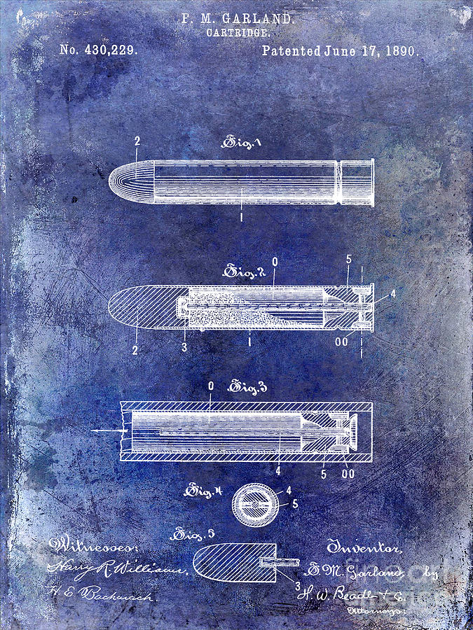 1890 Cartridge Patent Blue Photograph by Jon Neidert