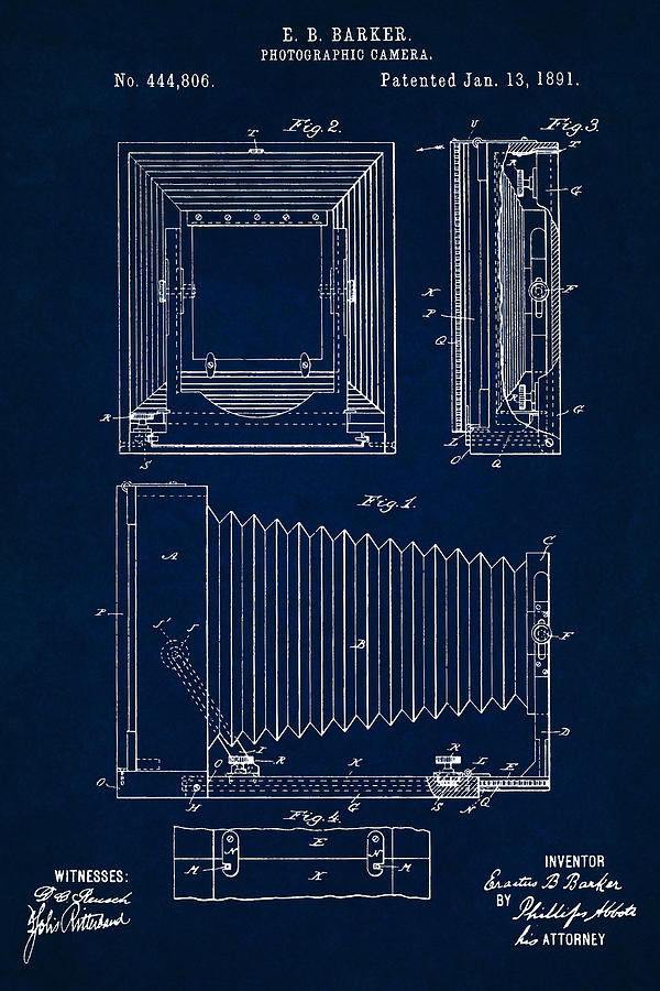 1891 Camera US Patent Invention Drawing - Dark Blue Digital Art by Todd Aaron