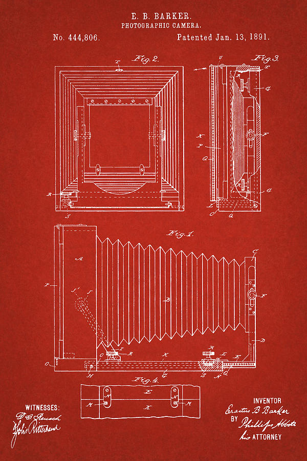 1891 Camera US Patent Invention Drawing - Red Digital Art by Todd Aaron