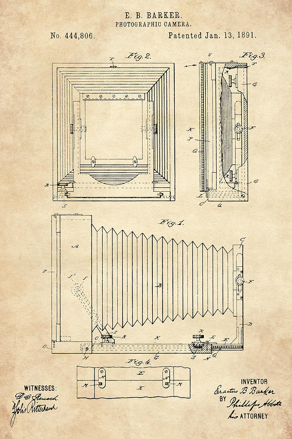 1891 Camera US Patent Invention Drawing - Vintage Tan Digital Art by Todd Aaron