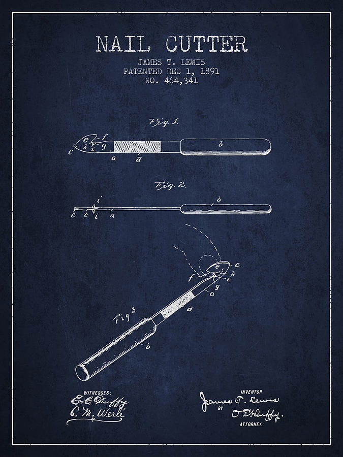 Vintage Digital Art - 1891 Nail Cutter Patent - Navy Blue by Aged Pixel