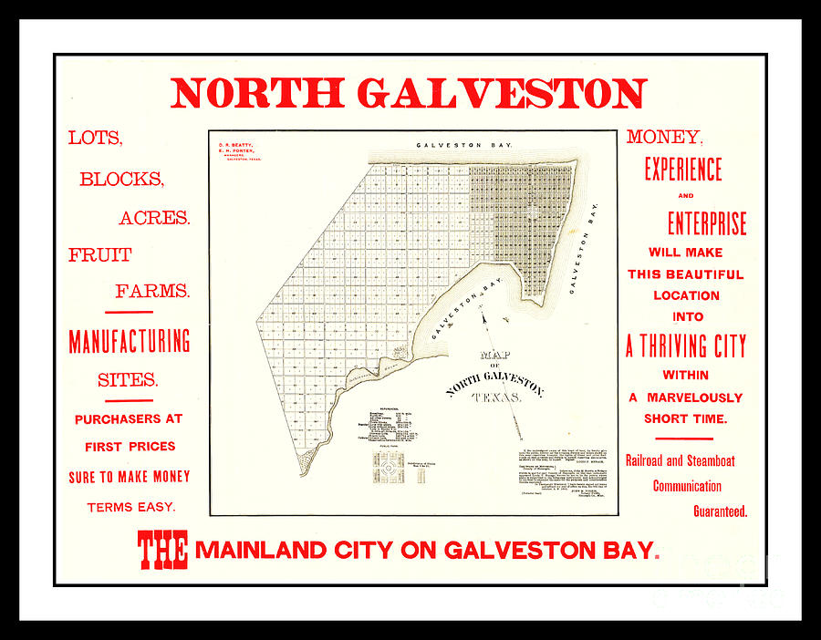 1891 North Galveston Texas Promotional Land Development Poster Drawing by Peter Ogden