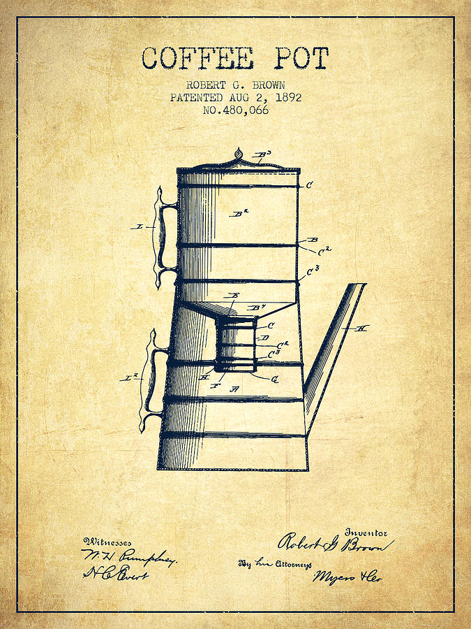 Coffee Digital Art - 1892 Coffee Pot patent - Vintage by Aged Pixel