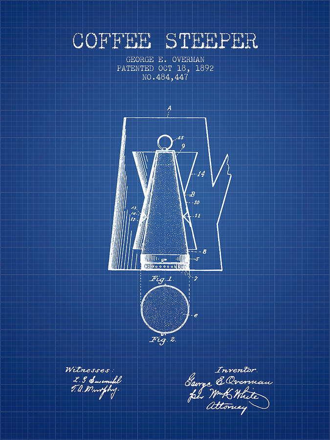 Coffee Digital Art - 1892 Coffee Steeper patent - Blueprint by Aged Pixel