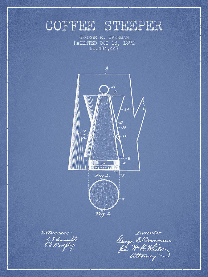 Coffee Digital Art - 1892 Coffee Steeper patent - Light Blue by Aged Pixel