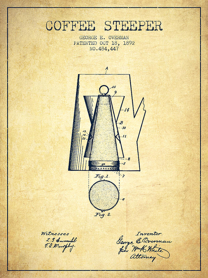 Coffee Digital Art - 1892 Coffee Steeper patent - Vintage by Aged Pixel