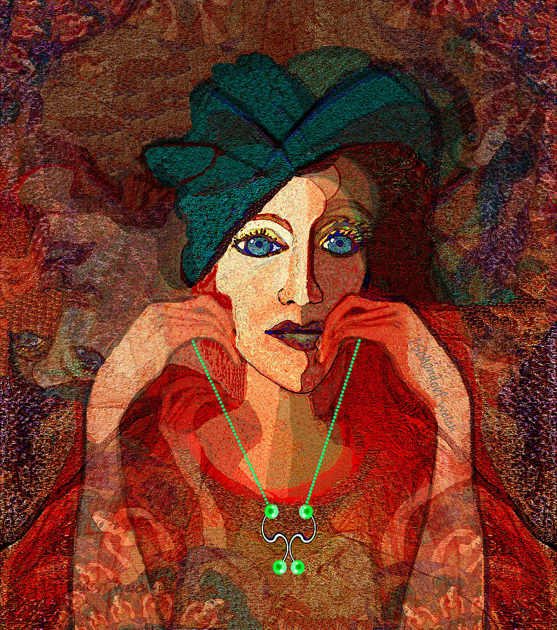 1892 Lady with green Hat and Necklace Digital Art by Irmgard Schoendorf Welch