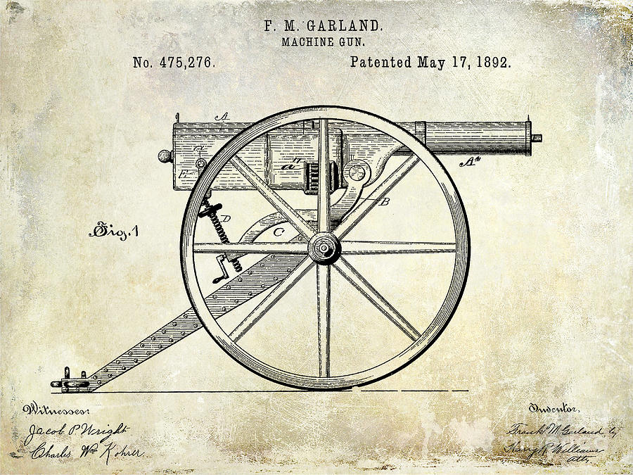 1892 Machine Gun Patent Photograph by Jon Neidert