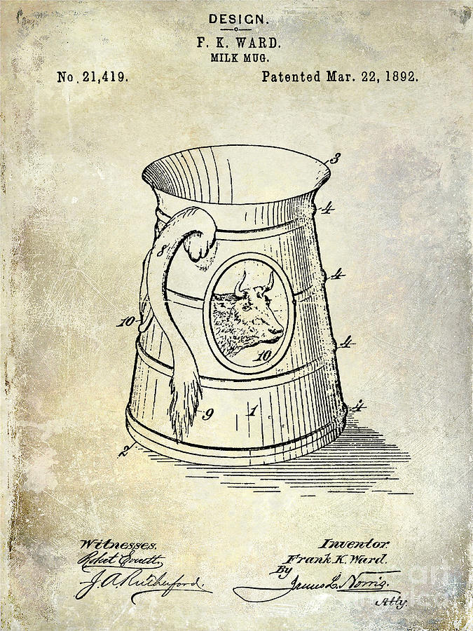 1892 Milk Mug Patent Photograph by Jon Neidert - Fine Art America