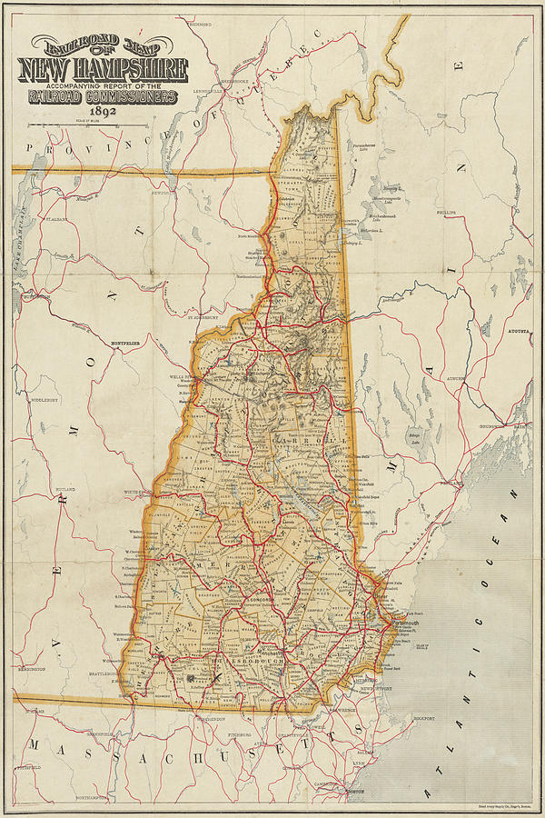 1892 Railroad Commissioners Map NH Digital Art by Toby McGuire