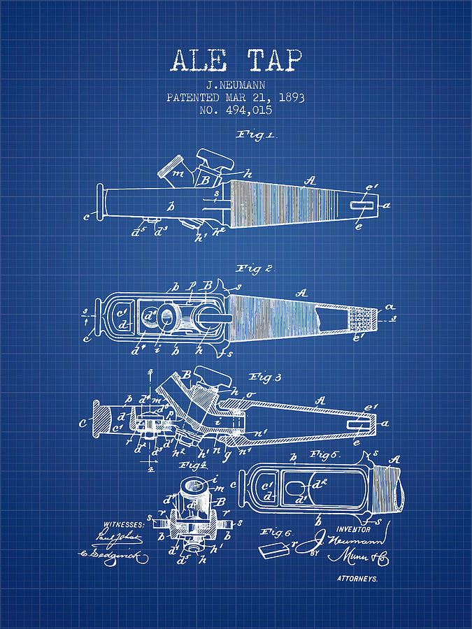 1893 Ale Tap Patent - Blueprint Digital Art