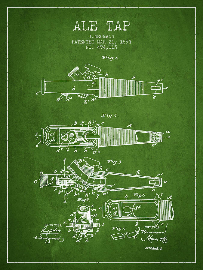 1893 Ale Tap Patent - Green Digital Art