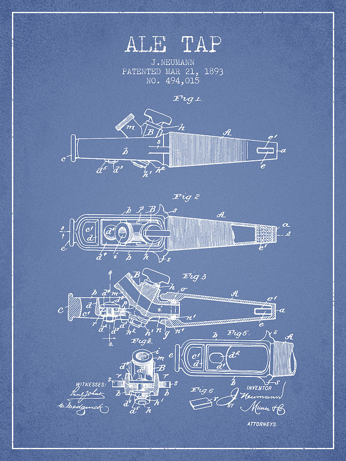 1893 Ale Tap Patent - Light Blue Digital Art