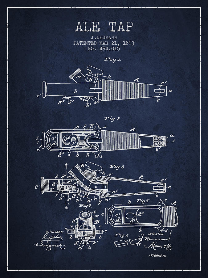1893 Ale Tap Patent - Navy Blue Digital Art