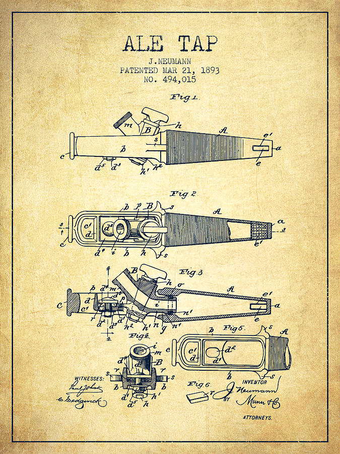 1893 Ale Tap Patent - Vintage Digital Art
