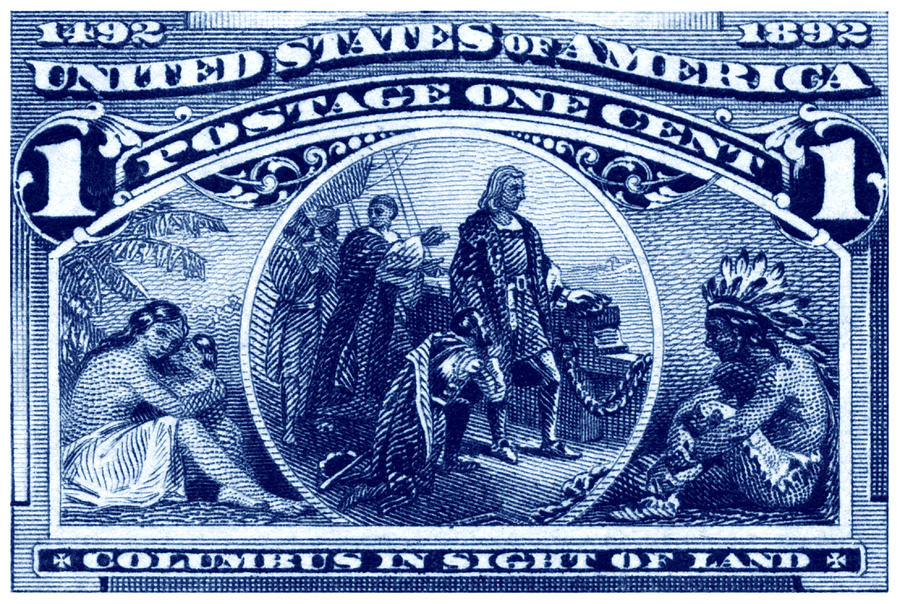 1893 Columbus in Sight of Land Stamp Painting by Historic Image