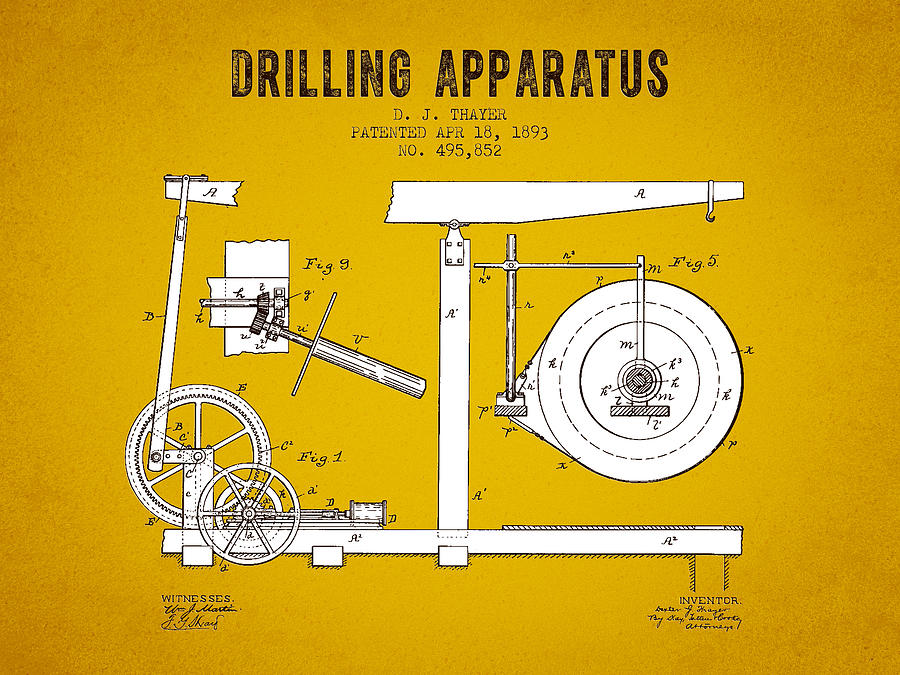 1893 Drilling Apparatus Patent Yellow Brown Digital Art By Aged Pixel Fine Art America 4499