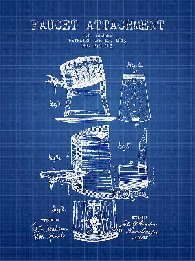 1893 Faucet Attachment Patent - Blueprint Digital Art