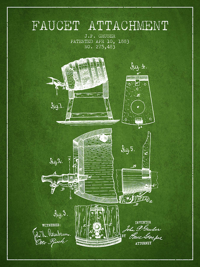 1893 Faucet Attachment Patent - Green Digital Art