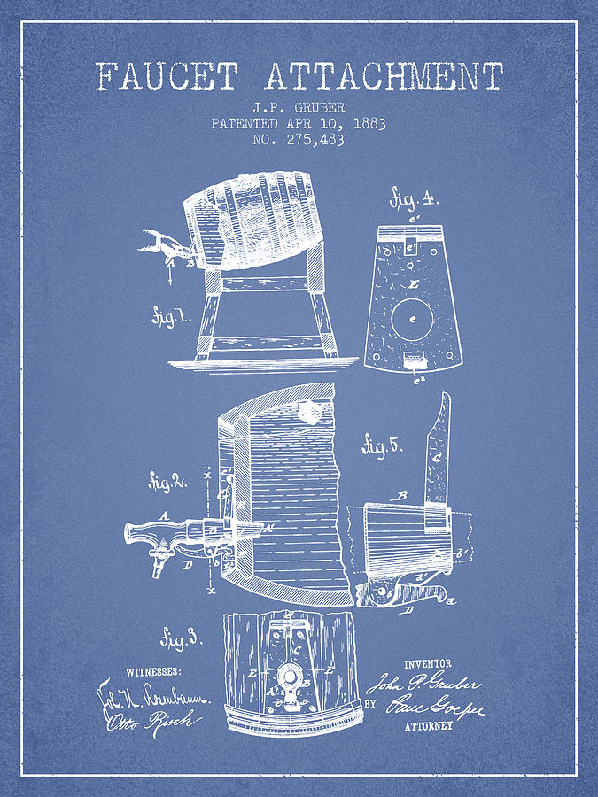 1893 Faucet Attachment Patent - Light Blue Digital Art