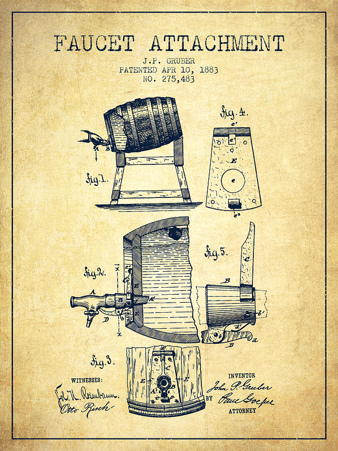1893 Faucet Attachment Patent - Vintage Digital Art