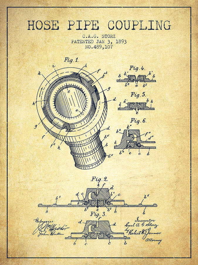 1893 Hose Pipe Coupling Patent - Vintage Digital Art