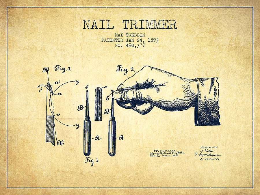 Vintage Digital Art - 1893 Nail Trimmer Patent - Vintage by Aged Pixel