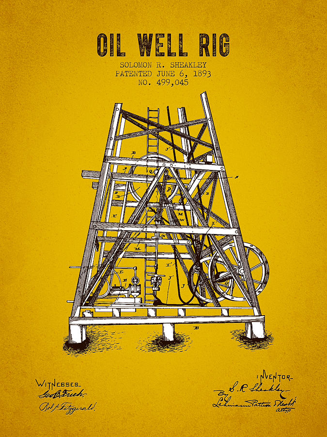 1893 Oil Well Rig Patent Yellow Brown Digital Art By Aged Pixel Pixels 2233