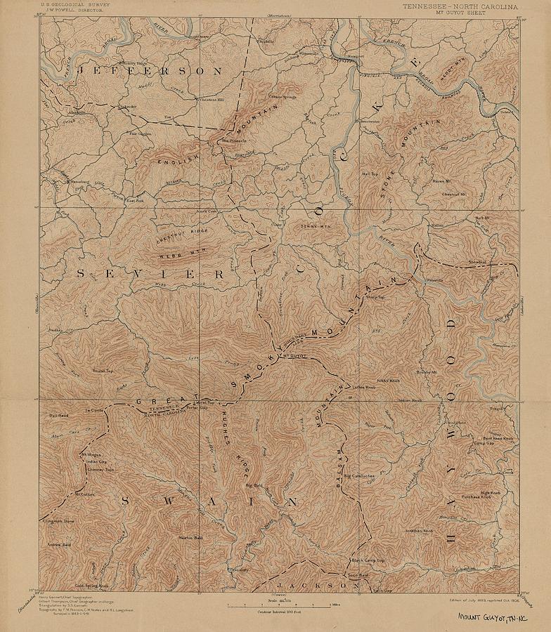 1893 Smoky Mountains National Park Map Drawing by Dan Sproul