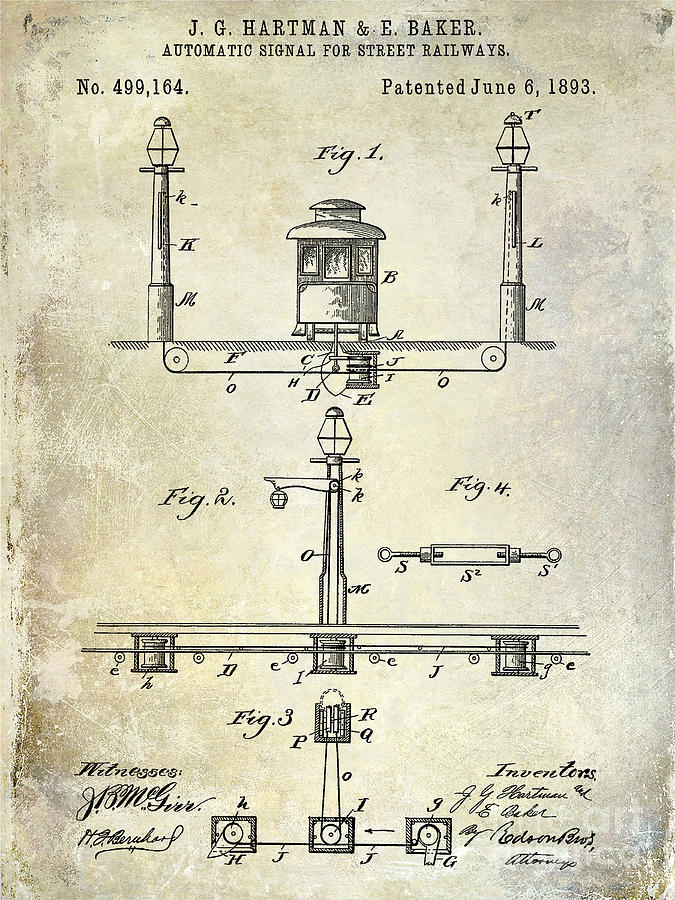 Train Photograph - 1893 Street Railway Signal Patent by Jon Neidert